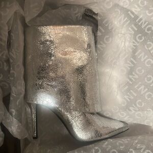 INC International Concepts Women's Metallic Silver Heeled Boots